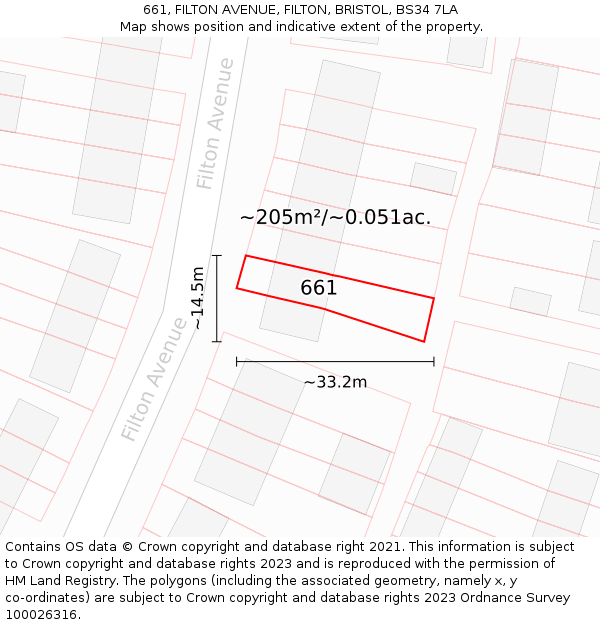 661, FILTON AVENUE, FILTON, BRISTOL, BS34 7LA: Plot and title map