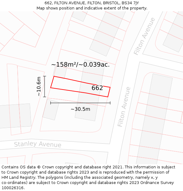 662, FILTON AVENUE, FILTON, BRISTOL, BS34 7JY: Plot and title map