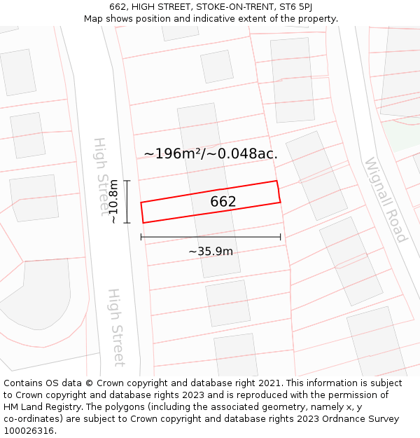 662, HIGH STREET, STOKE-ON-TRENT, ST6 5PJ: Plot and title map