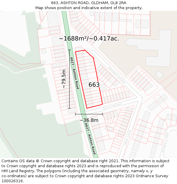 663, ASHTON ROAD, OLDHAM, OL8 2RA: Plot and title map
