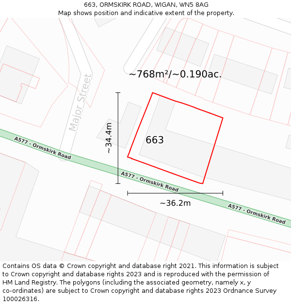663, ORMSKIRK ROAD, WIGAN, WN5 8AG: Plot and title map