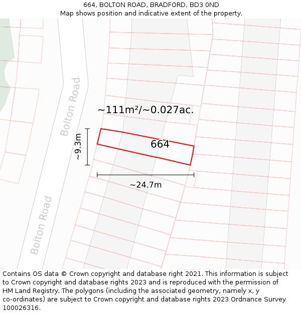 664, BOLTON ROAD, BRADFORD, BD3 0ND: Plot and title map