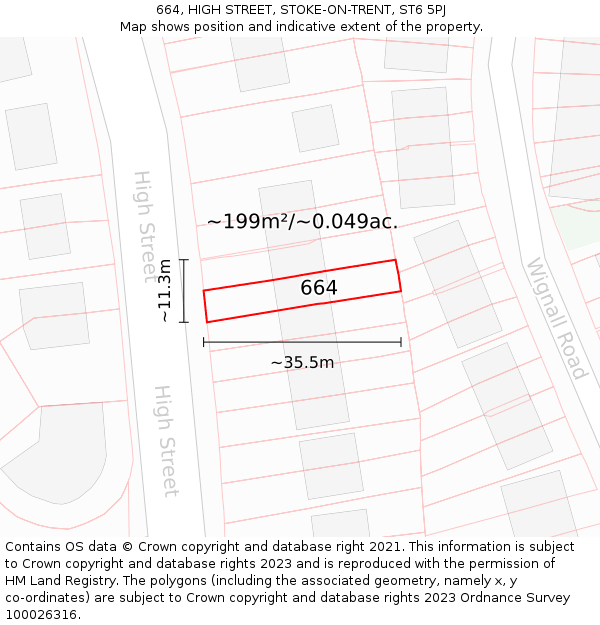 664, HIGH STREET, STOKE-ON-TRENT, ST6 5PJ: Plot and title map