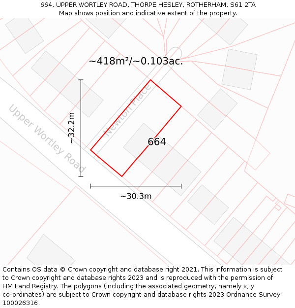 664, UPPER WORTLEY ROAD, THORPE HESLEY, ROTHERHAM, S61 2TA: Plot and title map