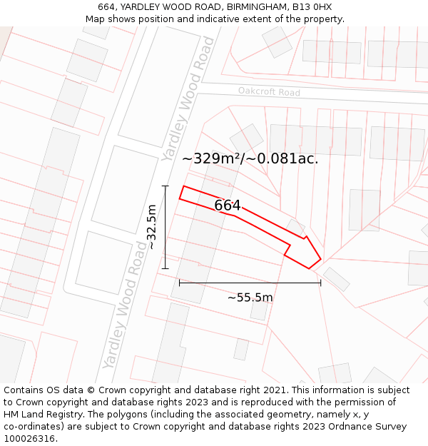 664, YARDLEY WOOD ROAD, BIRMINGHAM, B13 0HX: Plot and title map