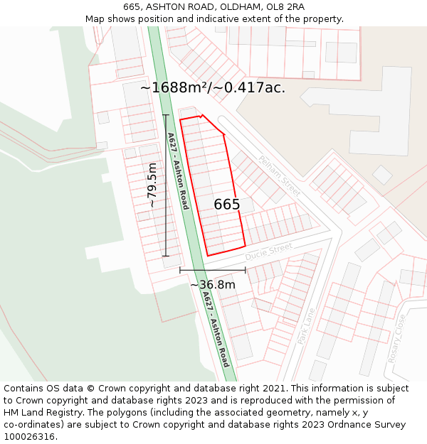 665, ASHTON ROAD, OLDHAM, OL8 2RA: Plot and title map