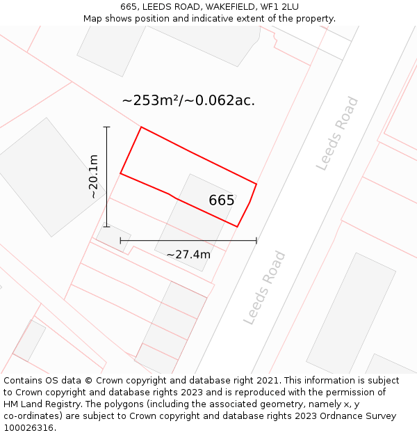 665, LEEDS ROAD, WAKEFIELD, WF1 2LU: Plot and title map