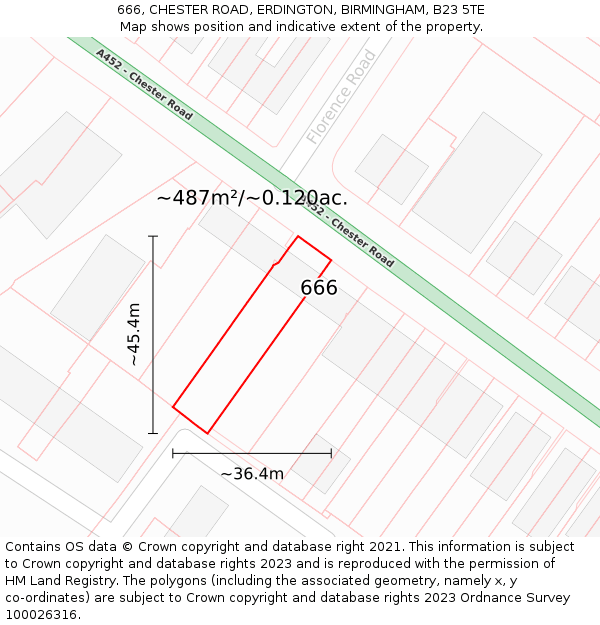 666, CHESTER ROAD, ERDINGTON, BIRMINGHAM, B23 5TE: Plot and title map