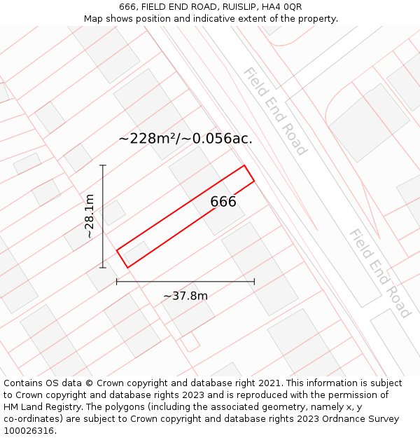 666, FIELD END ROAD, RUISLIP, HA4 0QR: Plot and title map