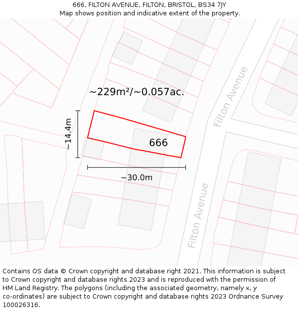666, FILTON AVENUE, FILTON, BRISTOL, BS34 7JY: Plot and title map