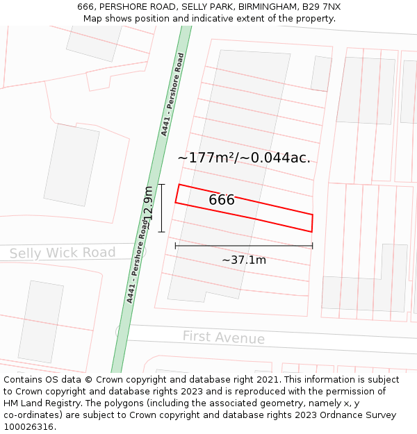 666, PERSHORE ROAD, SELLY PARK, BIRMINGHAM, B29 7NX: Plot and title map