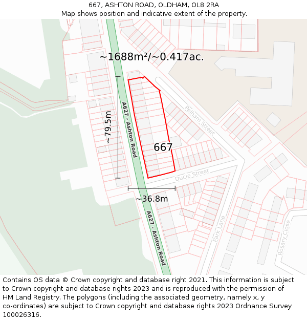 667, ASHTON ROAD, OLDHAM, OL8 2RA: Plot and title map
