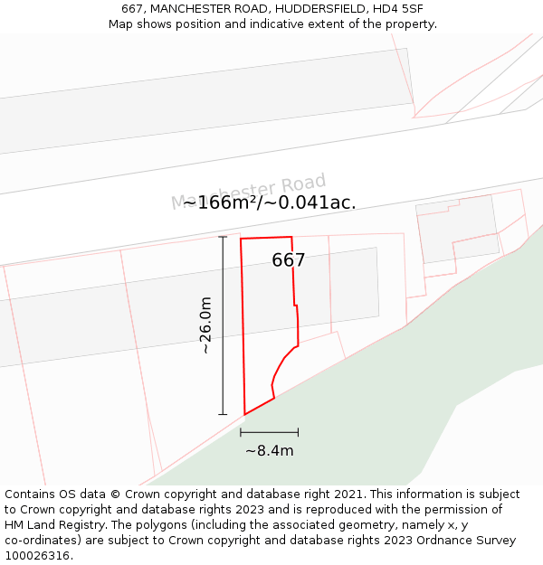 667, MANCHESTER ROAD, HUDDERSFIELD, HD4 5SF: Plot and title map
