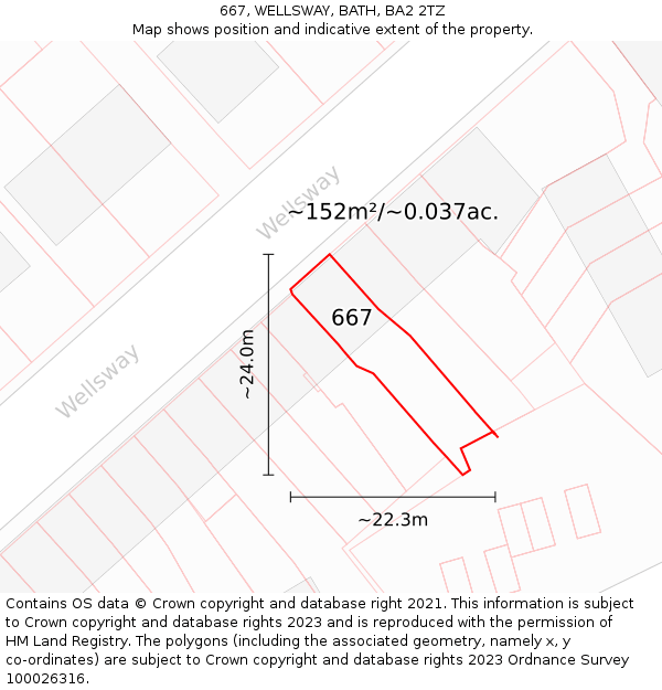 667, WELLSWAY, BATH, BA2 2TZ: Plot and title map