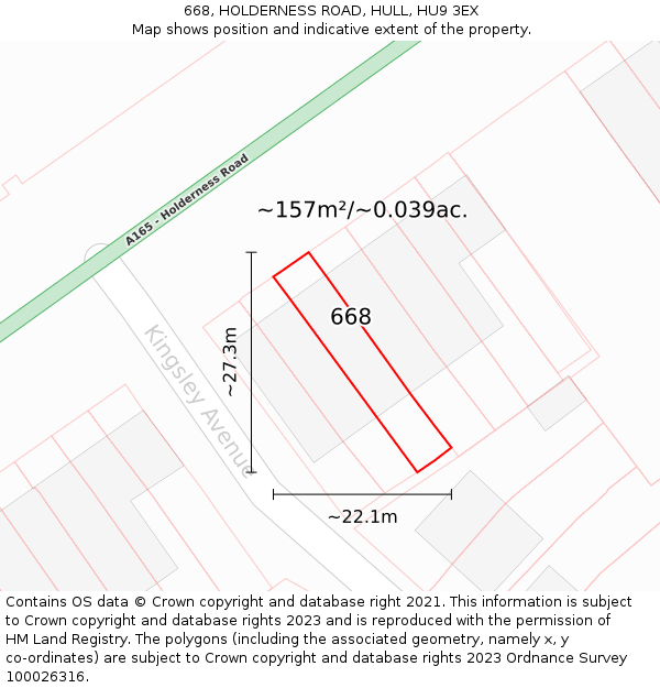 668, HOLDERNESS ROAD, HULL, HU9 3EX: Plot and title map