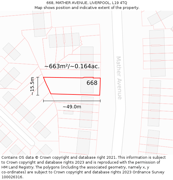 668, MATHER AVENUE, LIVERPOOL, L19 4TQ: Plot and title map