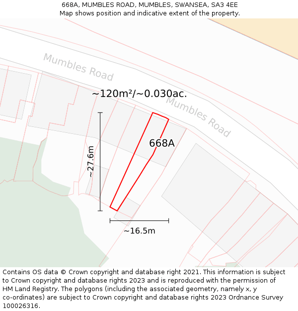 668A, MUMBLES ROAD, MUMBLES, SWANSEA, SA3 4EE: Plot and title map