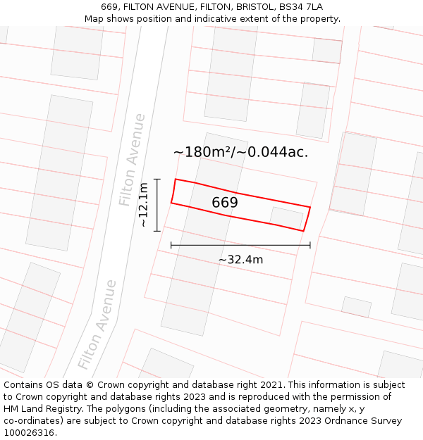 669, FILTON AVENUE, FILTON, BRISTOL, BS34 7LA: Plot and title map