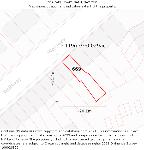 669, WELLSWAY, BATH, BA2 2TZ: Plot and title map