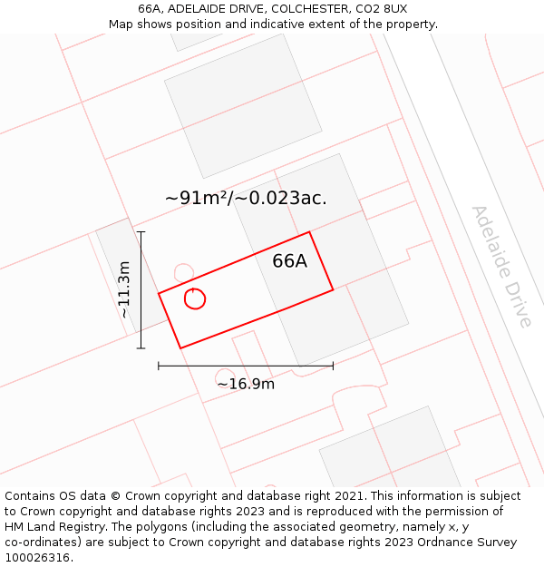 66A, ADELAIDE DRIVE, COLCHESTER, CO2 8UX: Plot and title map