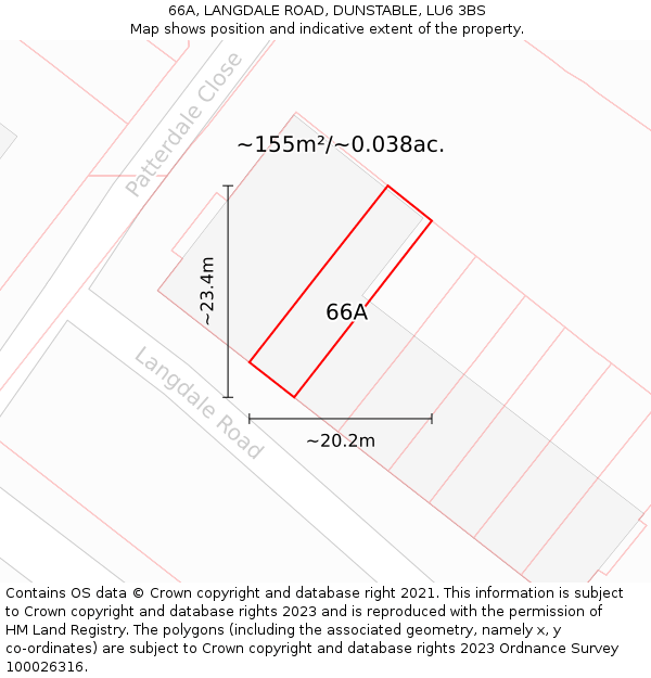 66A, LANGDALE ROAD, DUNSTABLE, LU6 3BS: Plot and title map
