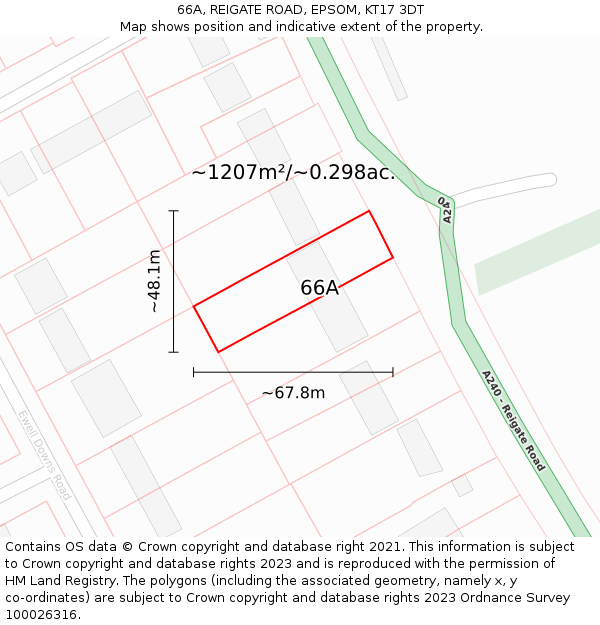66A, REIGATE ROAD, EPSOM, KT17 3DT: Plot and title map