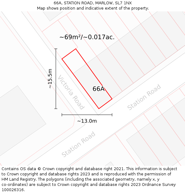 66A, STATION ROAD, MARLOW, SL7 1NX: Plot and title map