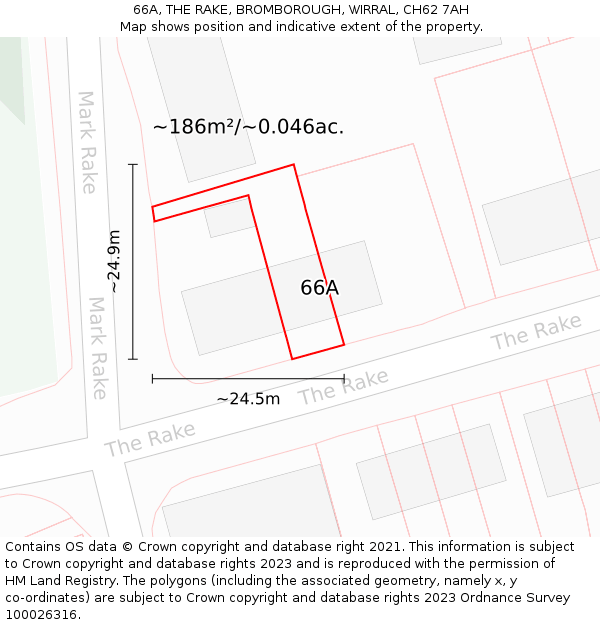 66A, THE RAKE, BROMBOROUGH, WIRRAL, CH62 7AH: Plot and title map