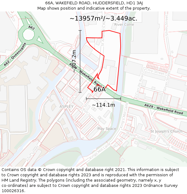 66A, WAKEFIELD ROAD, HUDDERSFIELD, HD1 3AJ: Plot and title map