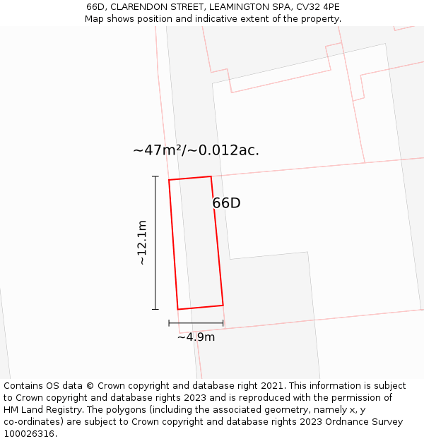 66D, CLARENDON STREET, LEAMINGTON SPA, CV32 4PE: Plot and title map