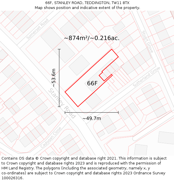66F, STANLEY ROAD, TEDDINGTON, TW11 8TX: Plot and title map