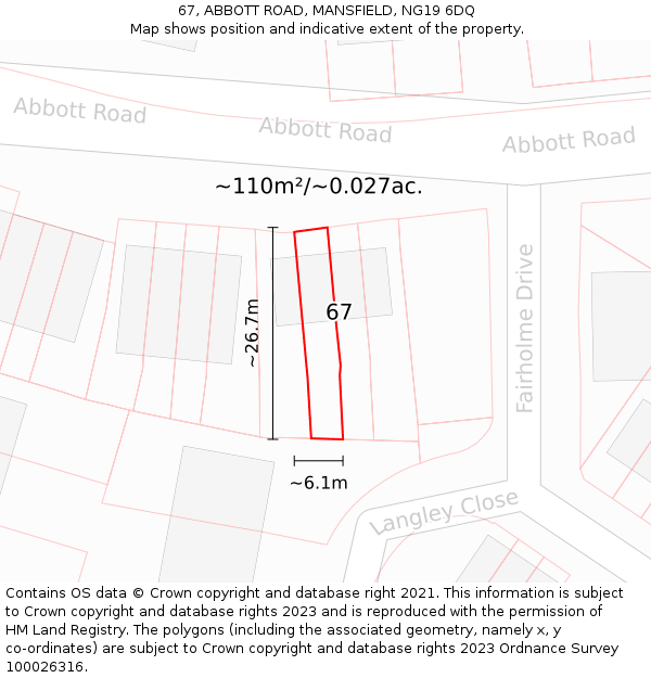 67, ABBOTT ROAD, MANSFIELD, NG19 6DQ: Plot and title map