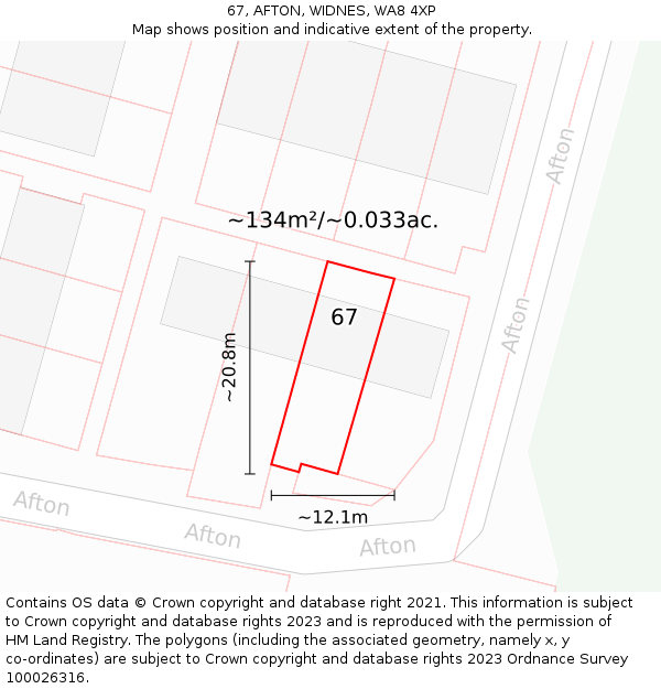 67, AFTON, WIDNES, WA8 4XP: Plot and title map