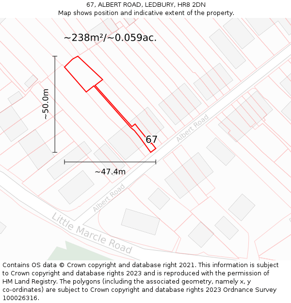 67, ALBERT ROAD, LEDBURY, HR8 2DN: Plot and title map