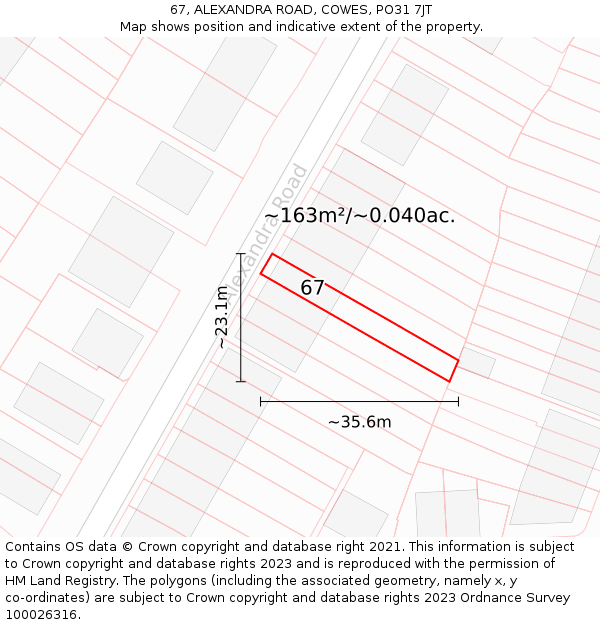 67, ALEXANDRA ROAD, COWES, PO31 7JT: Plot and title map
