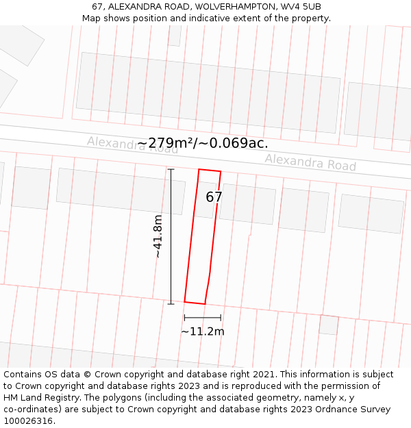 67, ALEXANDRA ROAD, WOLVERHAMPTON, WV4 5UB: Plot and title map