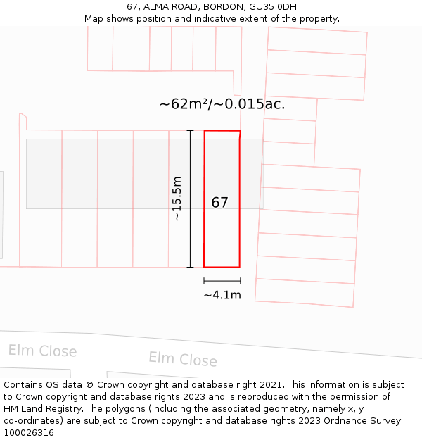 67, ALMA ROAD, BORDON, GU35 0DH: Plot and title map