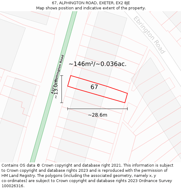 67, ALPHINGTON ROAD, EXETER, EX2 8JE: Plot and title map