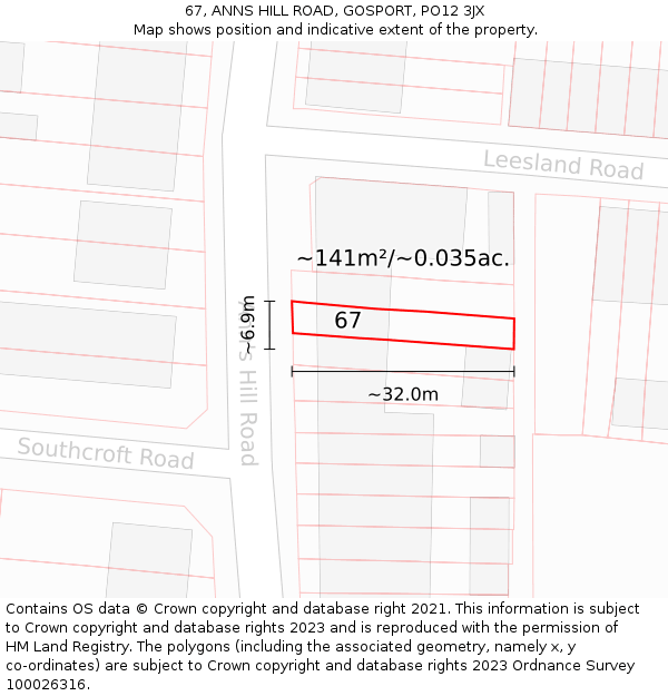 67, ANNS HILL ROAD, GOSPORT, PO12 3JX: Plot and title map