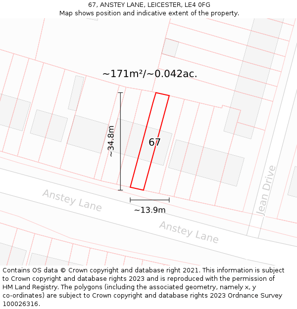 67, ANSTEY LANE, LEICESTER, LE4 0FG: Plot and title map