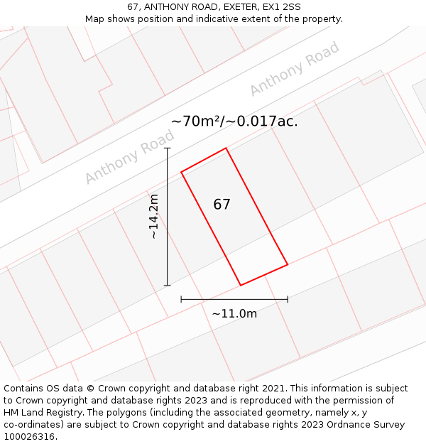 67, ANTHONY ROAD, EXETER, EX1 2SS: Plot and title map