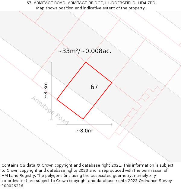 67, ARMITAGE ROAD, ARMITAGE BRIDGE, HUDDERSFIELD, HD4 7PD: Plot and title map