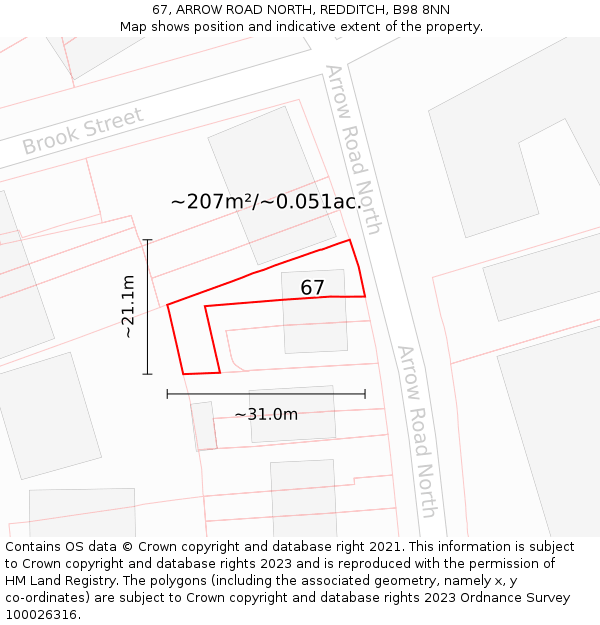 67, ARROW ROAD NORTH, REDDITCH, B98 8NN: Plot and title map