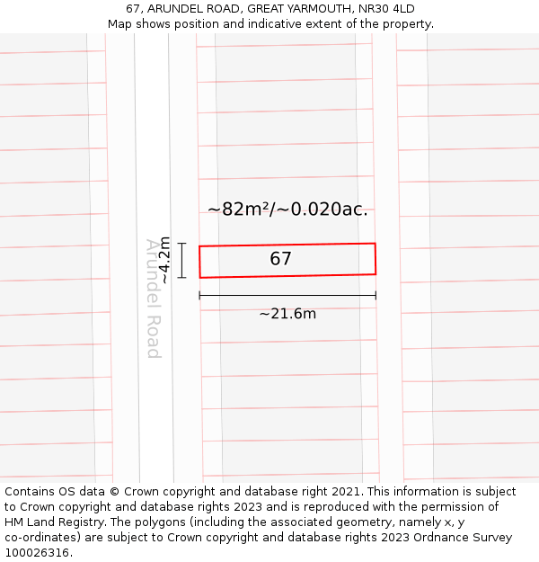 67, ARUNDEL ROAD, GREAT YARMOUTH, NR30 4LD: Plot and title map