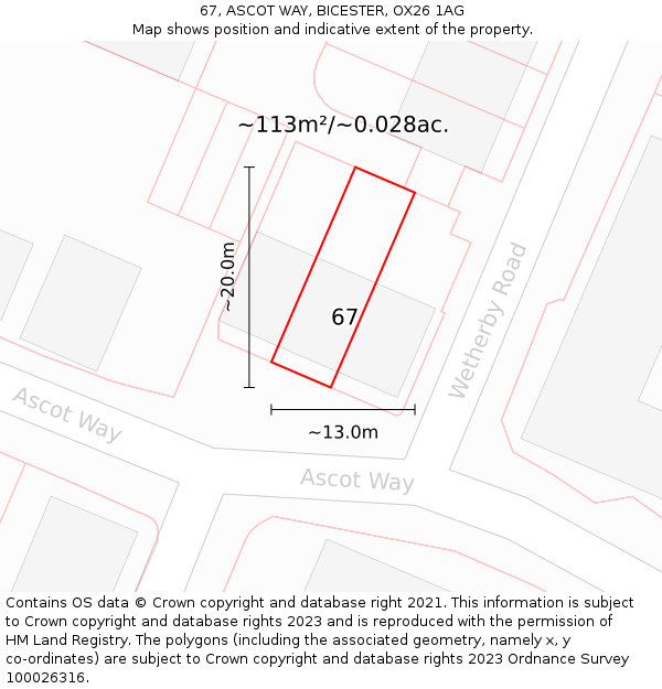67, ASCOT WAY, BICESTER, OX26 1AG: Plot and title map