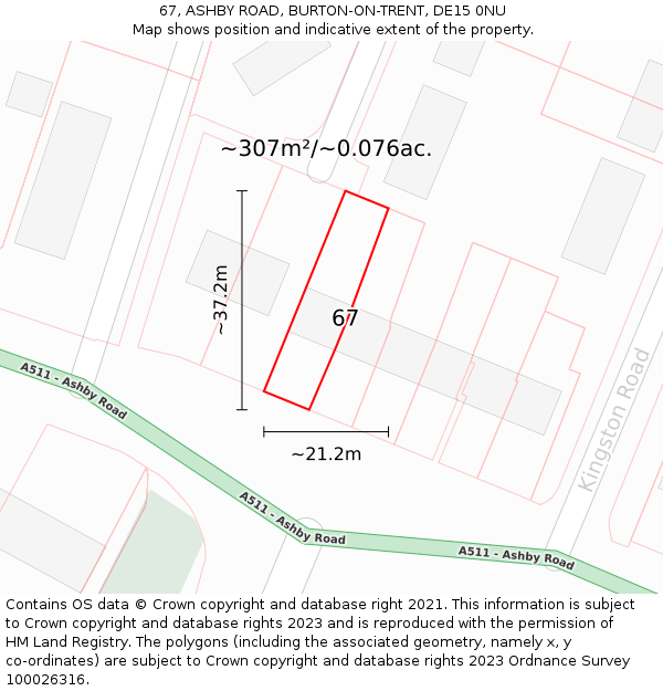 67, ASHBY ROAD, BURTON-ON-TRENT, DE15 0NU: Plot and title map