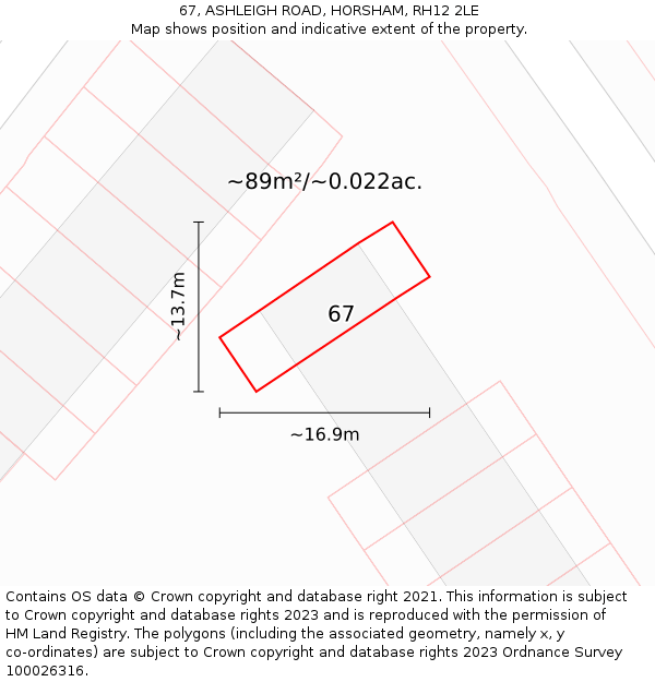 67, ASHLEIGH ROAD, HORSHAM, RH12 2LE: Plot and title map