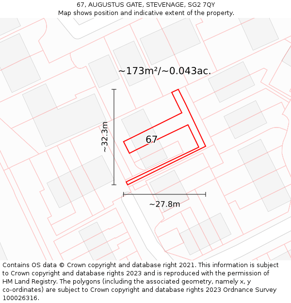 67, AUGUSTUS GATE, STEVENAGE, SG2 7QY: Plot and title map