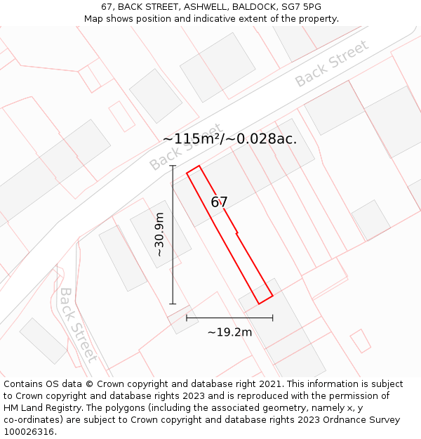 67, BACK STREET, ASHWELL, BALDOCK, SG7 5PG: Plot and title map