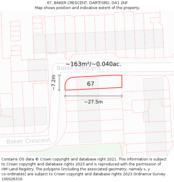 67, BAKER CRESCENT, DARTFORD, DA1 2NF: Plot and title map